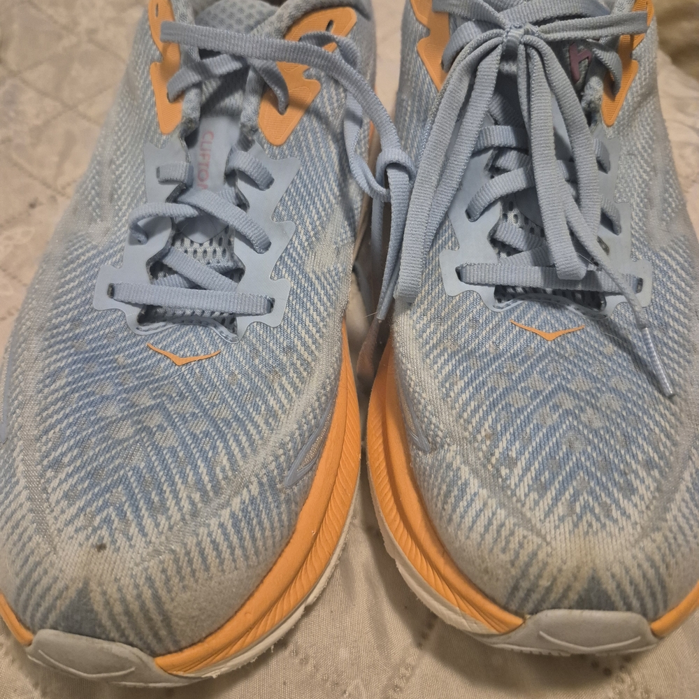 HOKA Blue and Orange Clifton 9 SHOES